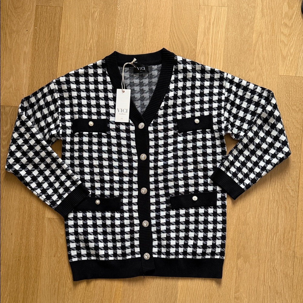 Vici Black and White Checkered Cardigan